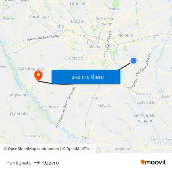 Pantigliate to Ozzero map