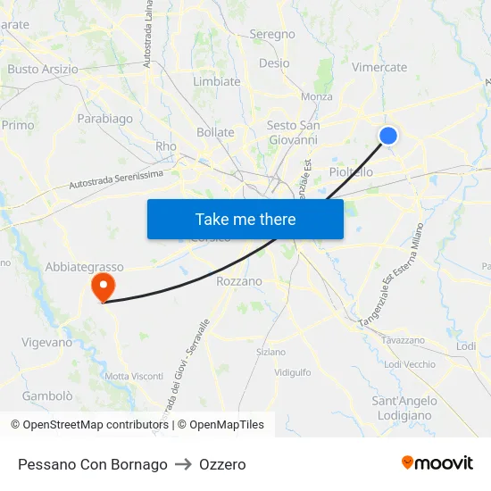 Pessano Con Bornago to Ozzero map