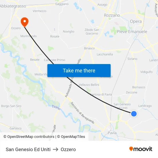 San Genesio Ed Uniti to Ozzero map