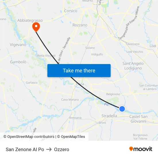 San Zenone al Po to Ozzero map