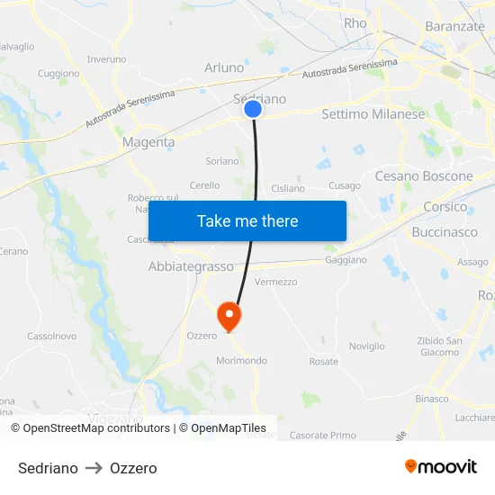 Sedriano to Ozzero map