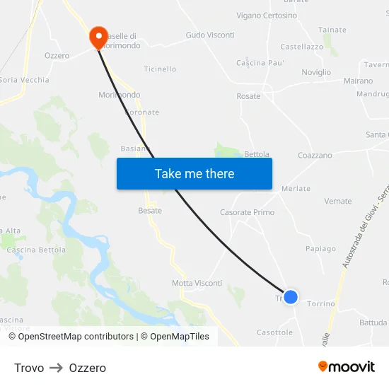 Trovo to Ozzero map