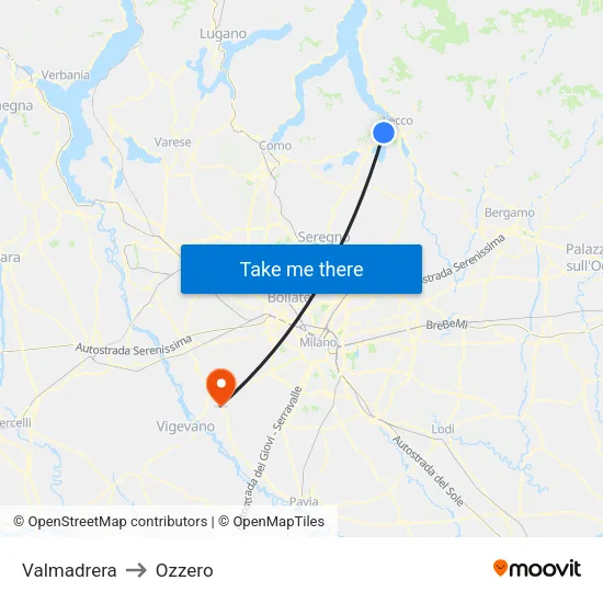 Valmadrera to Ozzero map