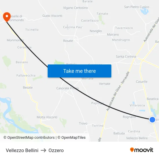 Vellezzo Bellini to Ozzero map