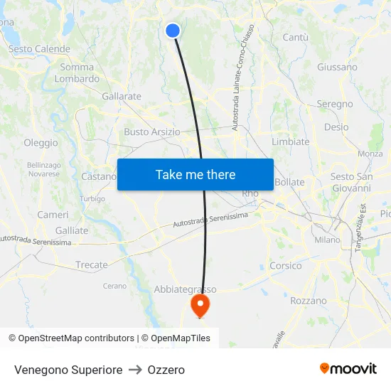 Venegono Superiore to Ozzero map