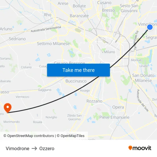 Vimodrone to Ozzero map