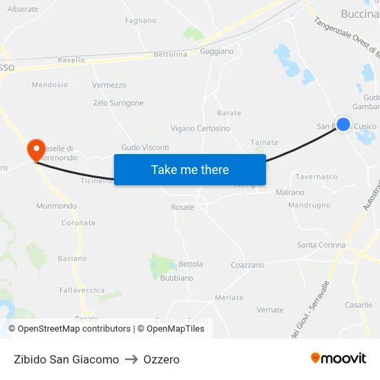 Zibido San Giacomo to Ozzero map