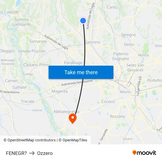 Fenegro to Ozzero map