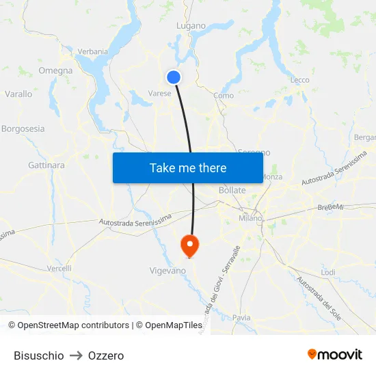 Bisuschio to Ozzero map