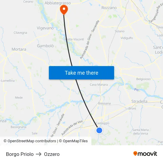 Borgo Priolo to Ozzero map