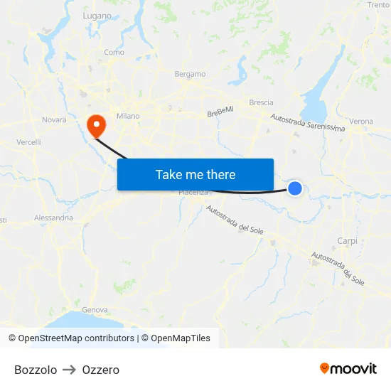Bozzolo to Ozzero map