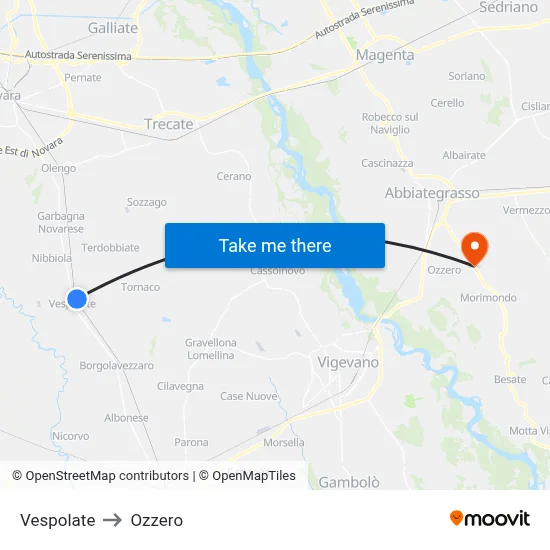 Vespolate to Ozzero map