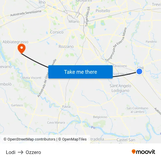 Lodi to Ozzero map