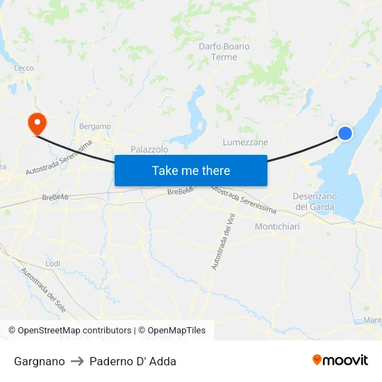 Gargnano to Paderno D' Adda map