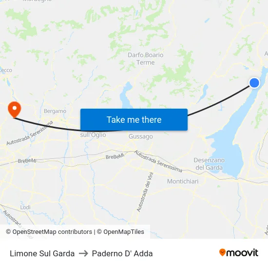 Limone Sul Garda to Paderno D' Adda map
