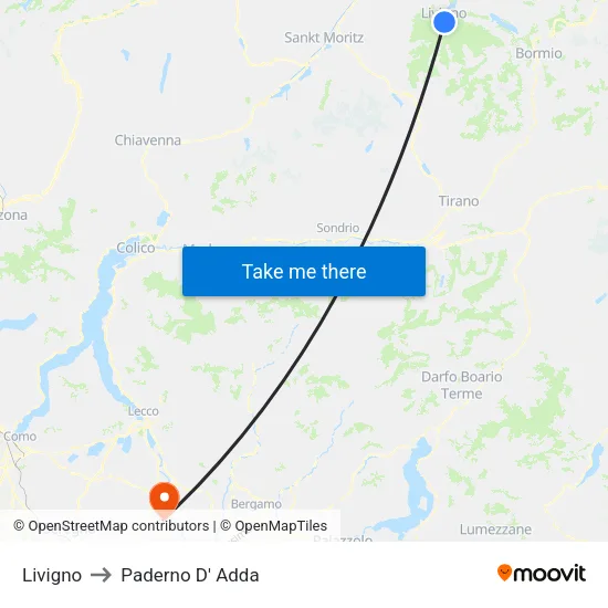 Livigno to Paderno D' Adda map