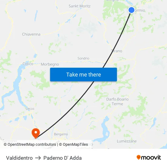 Valdidentro to Paderno D' Adda map
