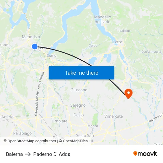 Balerna to Paderno D' Adda map