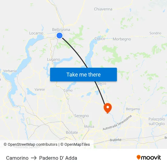 Camorino to Paderno D' Adda map