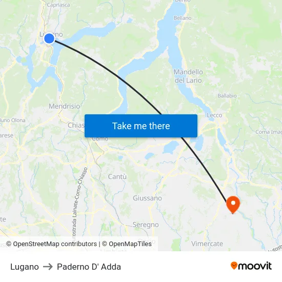 Lugano to Paderno D'Adda map