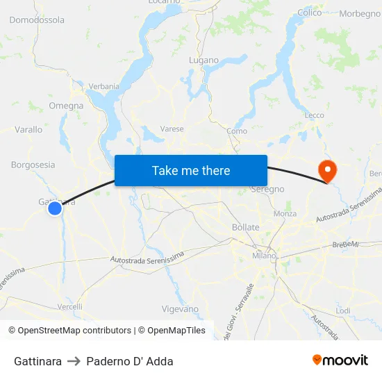 Gattinara to Paderno D'Adda map