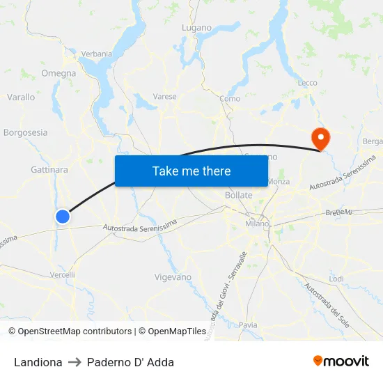Landiona to Paderno D'Adda map