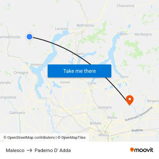 Malesco to Paderno D' Adda map