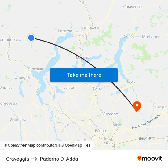 Craveggia to Paderno D'Adda map