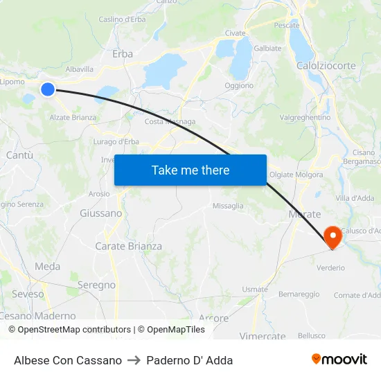 Albese con Cassano to Paderno D'Adda map