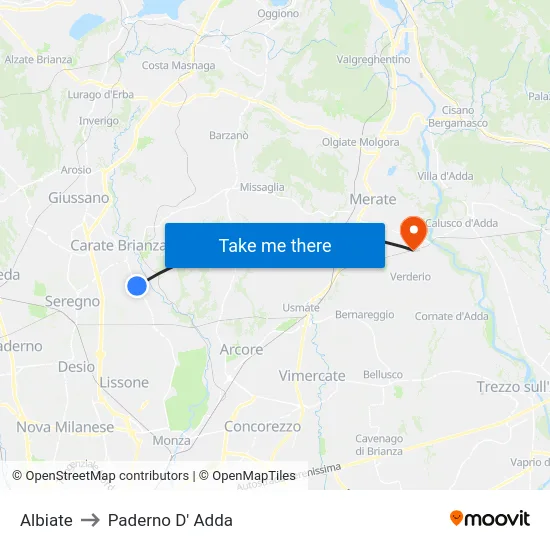 Albiate to Paderno D' Adda map