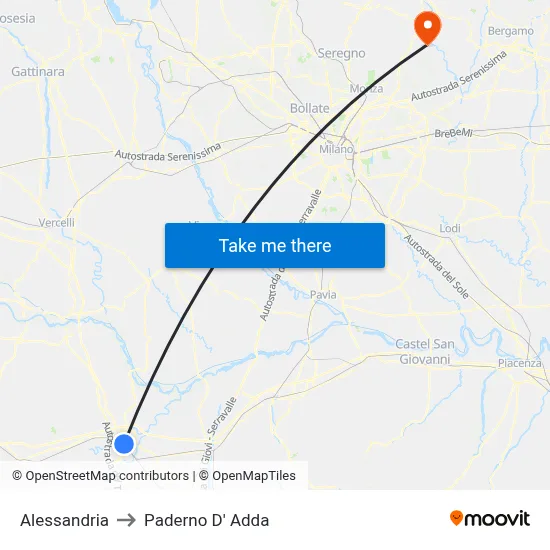 Alessandria to Paderno D'Adda map