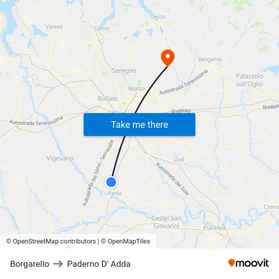 Borgarello to Paderno D' Adda map