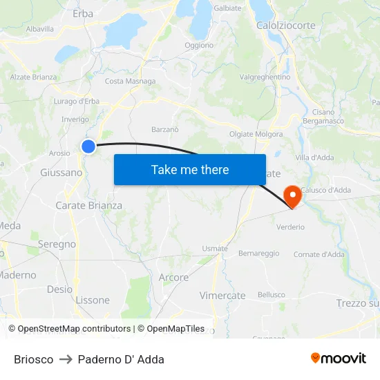 Briosco to Paderno D' Adda map