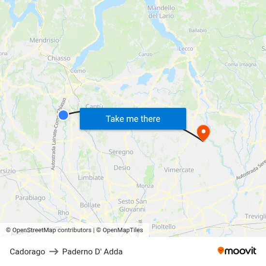 Cadorago to Paderno D' Adda map