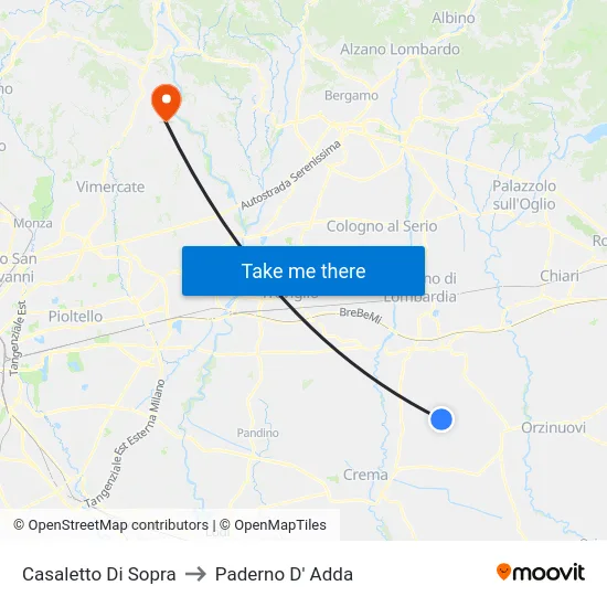 Casaletto Di Sopra to Paderno D' Adda map