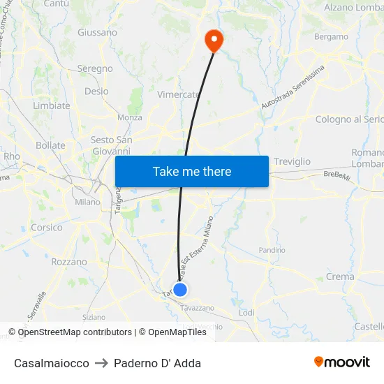 Casalmaiocco to Paderno D'Adda map
