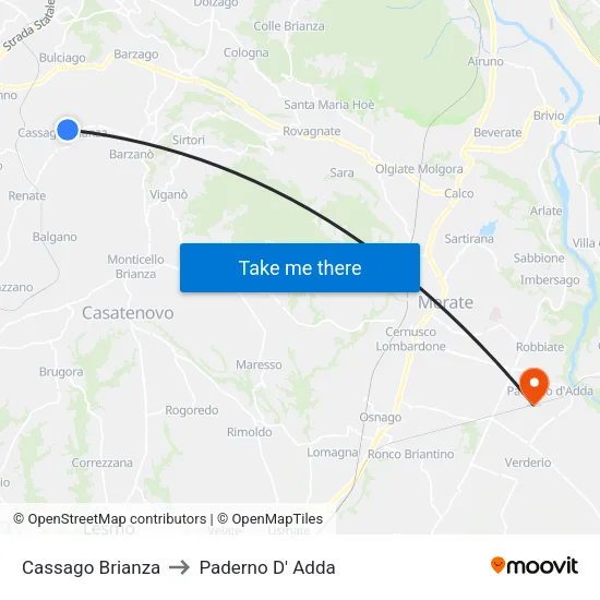 Cassago Brianza to Paderno D'Adda map