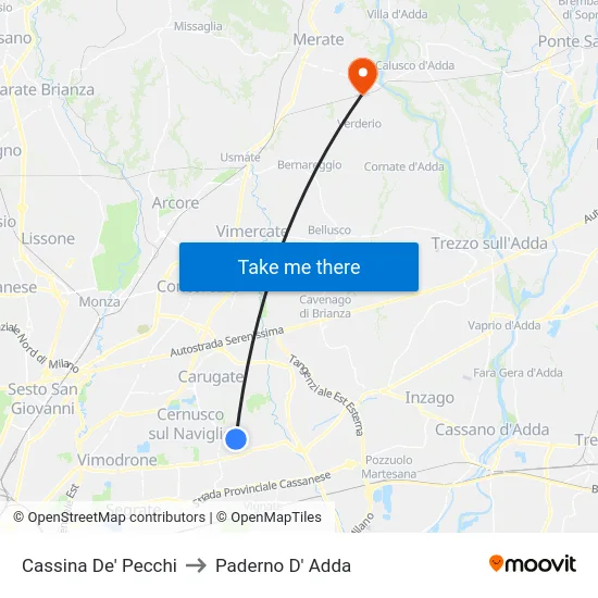 Cassina De' Pecchi to Paderno D'Adda map