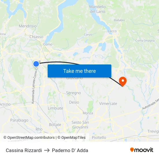 Cassina Rizzardi to Paderno D' Adda map