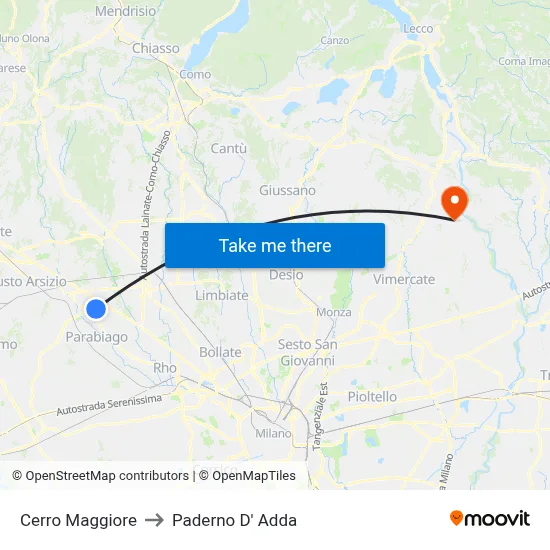 Cerro Maggiore to Paderno D' Adda map