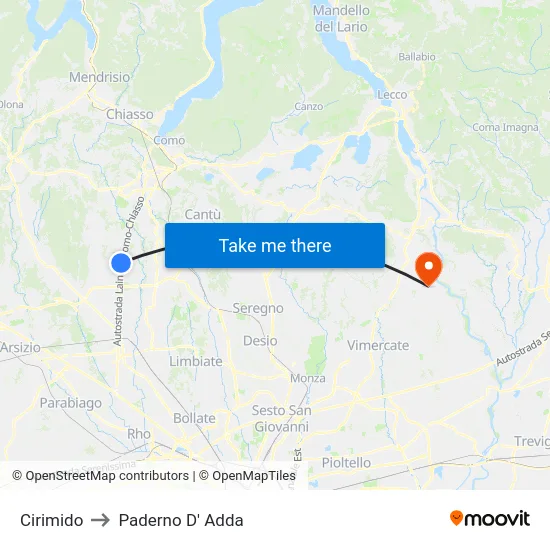 Cirimido to Paderno D'Adda map