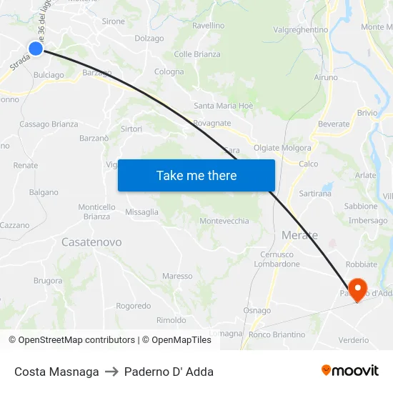 Costa Masnaga to Paderno D'Adda map