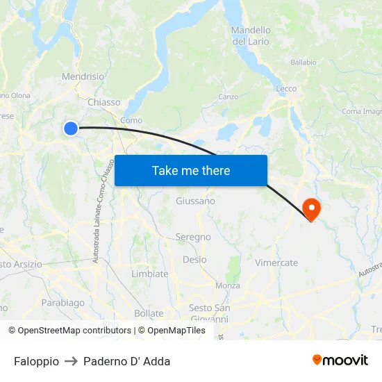 Faloppio to Paderno D'Adda map