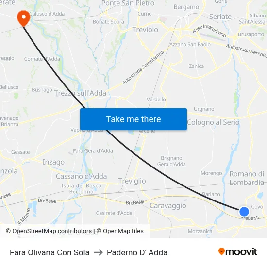 Fara Olivana Con Sola to Paderno D'Adda map