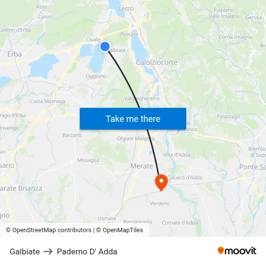 Galbiate to Paderno D'Adda map