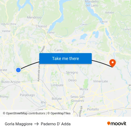 Gorla Maggiore to Paderno D'Adda map