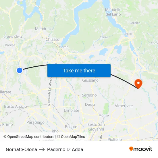 Gornate-Olona to Paderno D'Adda map