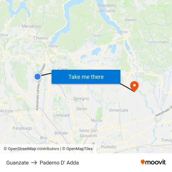 Guanzate to Paderno D'Adda map
