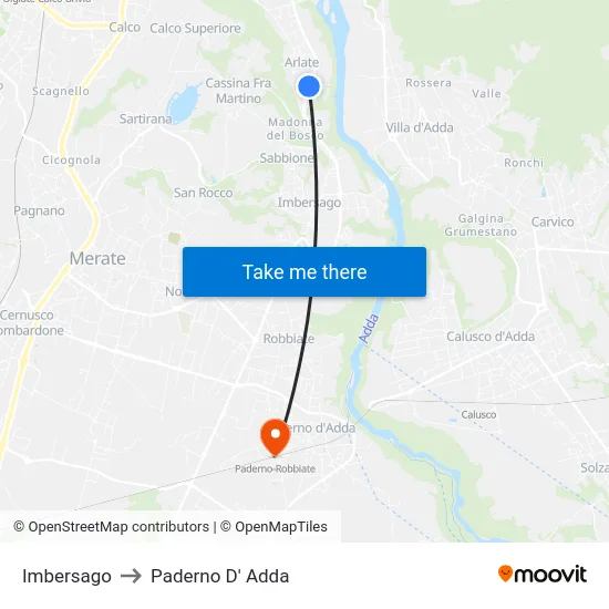 Imbersago to Paderno D'Adda map