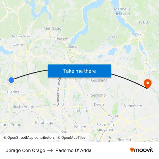 Jerago con Orago to Paderno D'Adda map